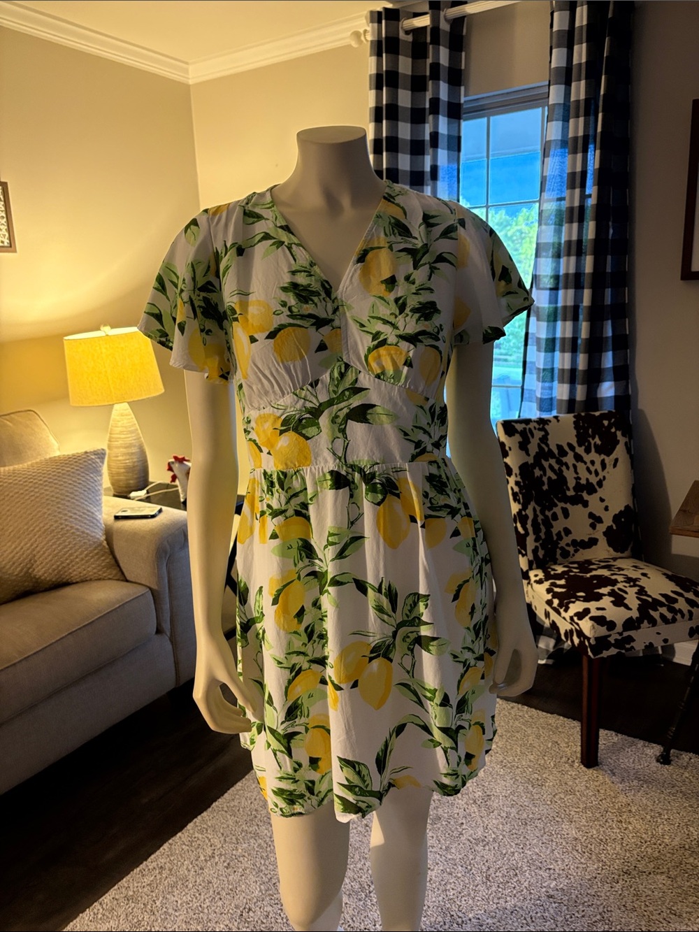 LOFT White Mini Dress with Yellow Lemon & Green Leaf Print